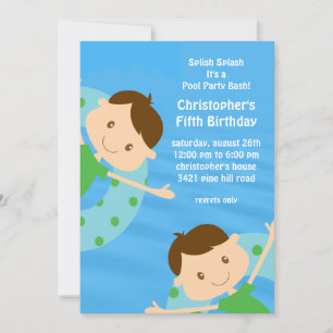 CUTE Boys Pool Party Anniversaire Invitation