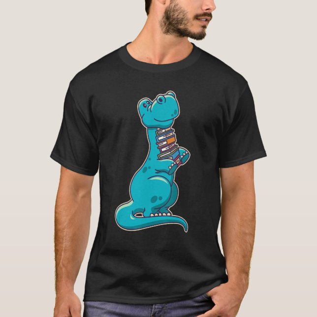Cute Brachiosaurus Dinosaur With Books T-Shirt (Vorderseite)
