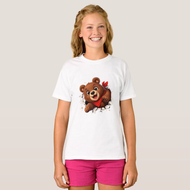 Cute Breakthrough Bear – Funny Front & Back  T-Shirt (Vorne ganz)