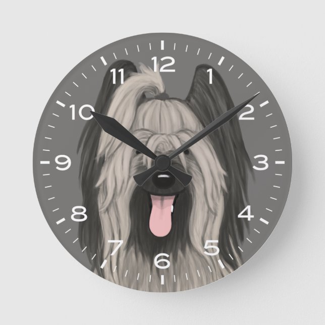 Cute Briard Dog Drawing Runde Wanduhr (Vorderseite)