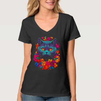 Cute British Shorthair Cat Flowers T-Shirt