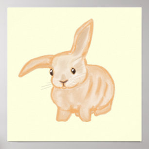 Cute Brown Bunny Rabbit - transparent on yellow.   Poster