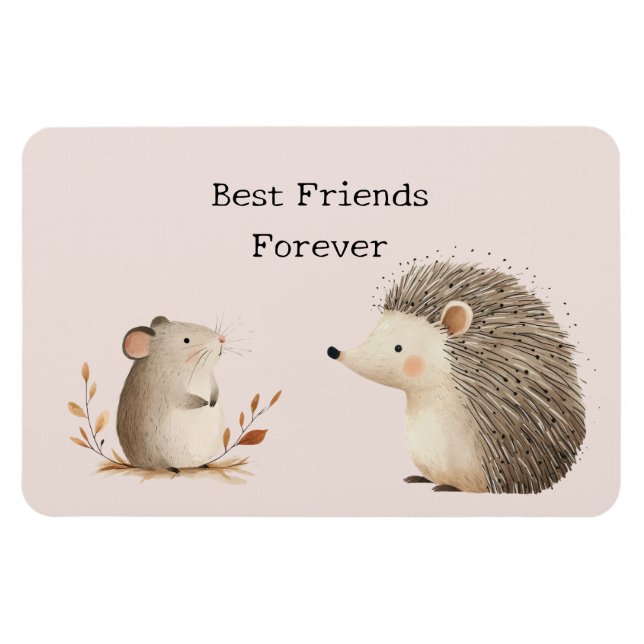 Cute Brown Cream Hedgehog Mouse Best Friends Magnet (Horizontal)