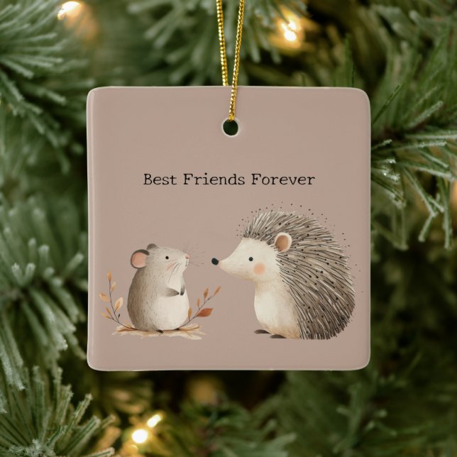 Cute Brown Cream Hedgehog Mouse Keramikornament (Baum)