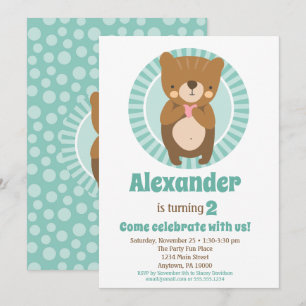Cute Brown Ours Coeur Anniversaire Invitation Garç