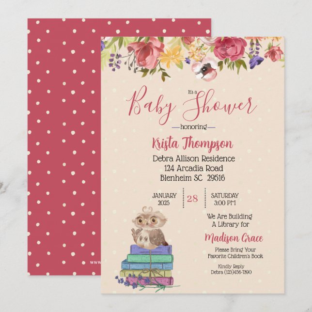 Cute Brown Owl Baby shower Invitation (Devant / Derrière)