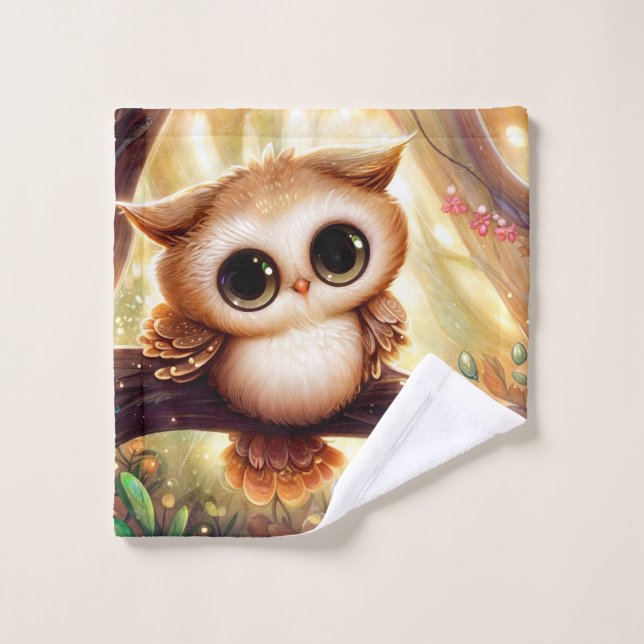 Cute brown owl on a branch (Gant de toilette)