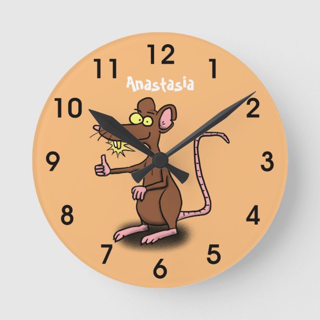 Cute brown rat thumbs up cartoon runde wanduhr (Vorderseite)