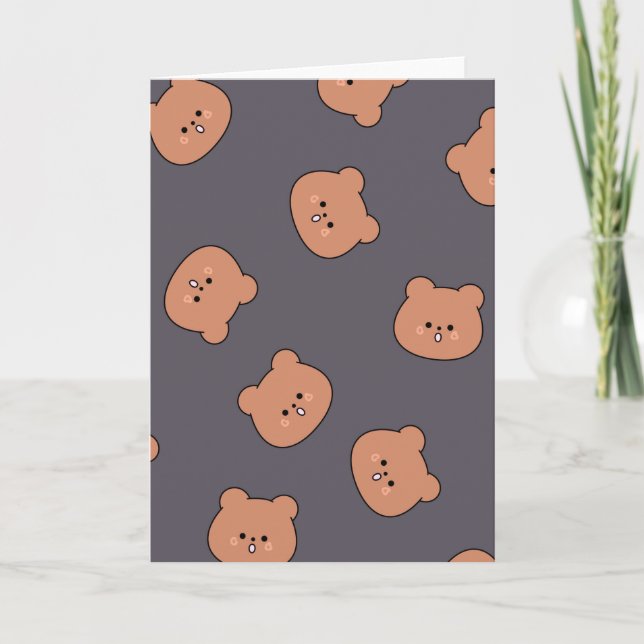 Cute Brown Teddy Bear Face Pattern Dark Blue Karte (Vorderseite)