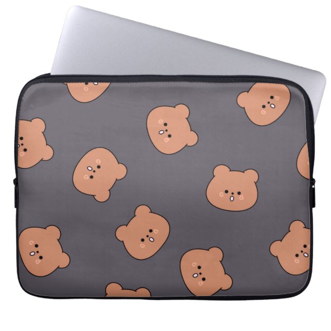 Cute Brown Teddy Bear Face Pattern Dark Blue Laptopschutzhülle (Vorderseite)