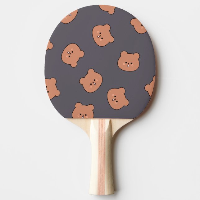 Cute Brown Teddy Bear Face Pattern Dark Blue Tischtennis Schläger (Vorderseite)