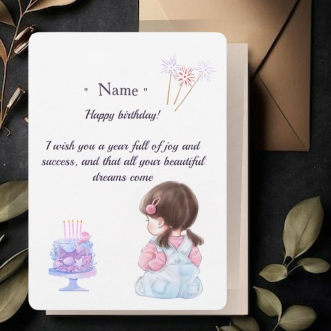 Cute Brunette Girl Personalized Birthday Card for  Dankeskarte (Von Creator hochgeladen)