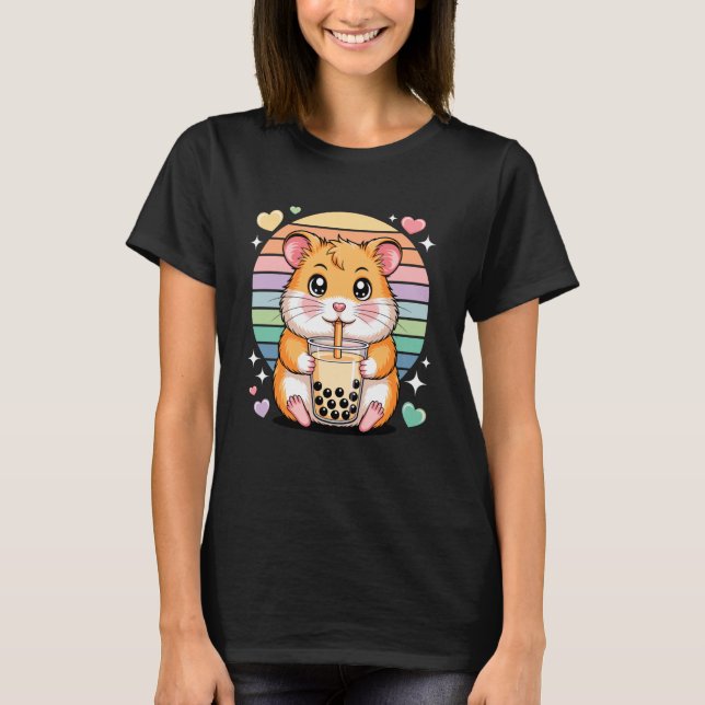 Cute Bubble Tea Hamster Kawaii Pastel Rainbow Love T-Shirt (Vorderseite)