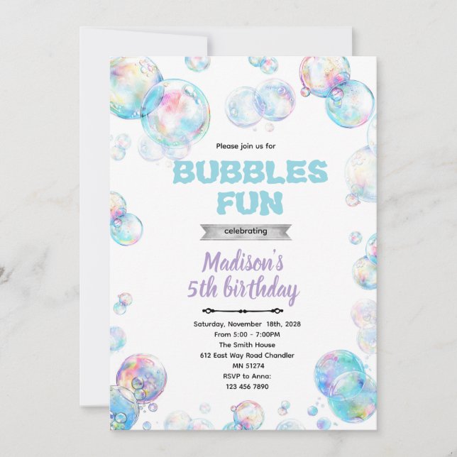 Cute bubble theme party invitation einladung (Vorderseite)