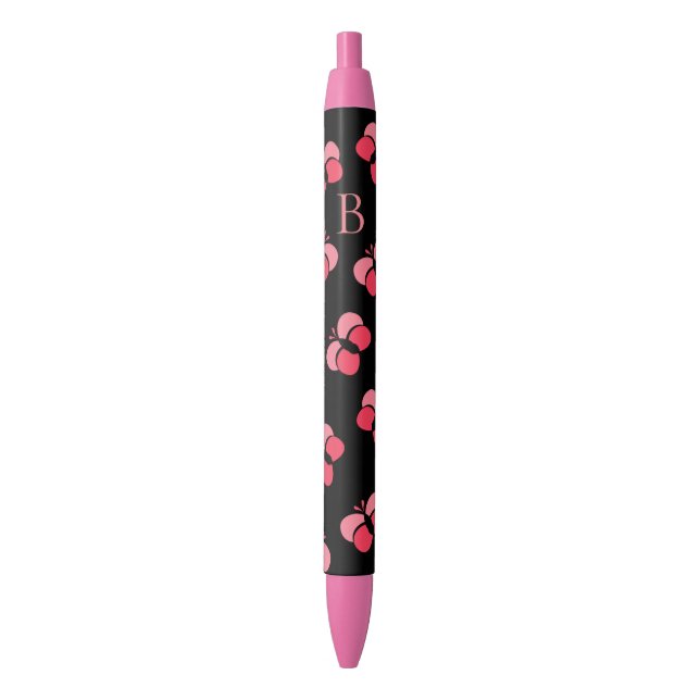 Cute Bubbly Pink Butterflies Monogram Kugelschreiber (Vorderseite Vertikal)