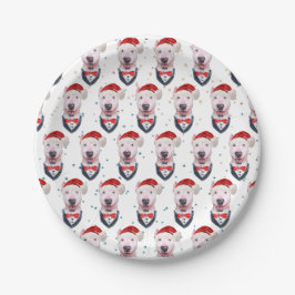 Cute Bull Terrier Dog Christmas Pattern Pappteller