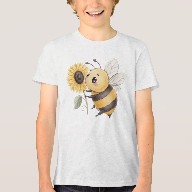 Cute Bumblebee with Sunflower Illustration Tri-Blend Shirt (Vorderseite)