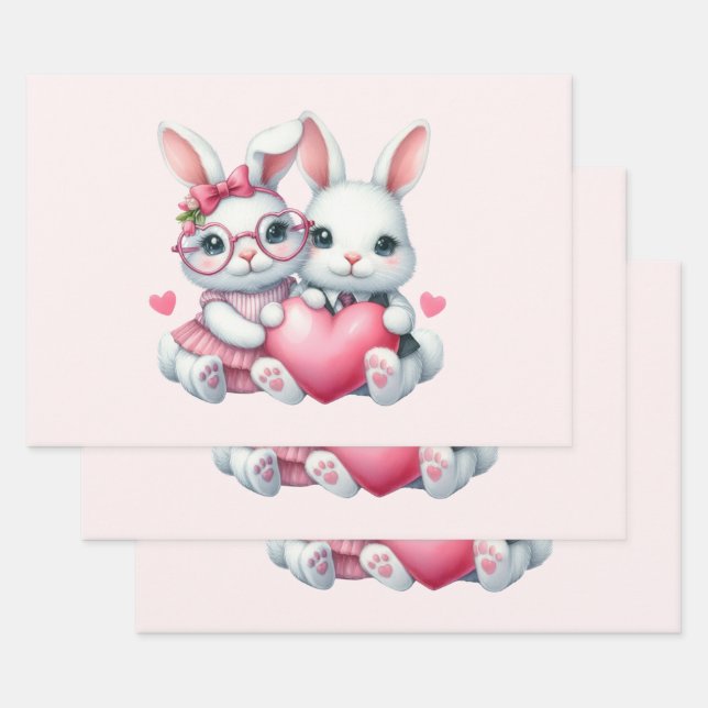 Cute Bunnies Sharing a Heart Geschenkpapier Set (Set)