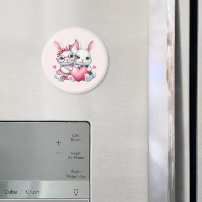 Cute Bunnies Sharing a Heart Magnet (In Situ (Kühlschrank))
