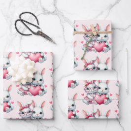 Cute Bunnies Sharing a Heart Pattern Geschenkpapier Set