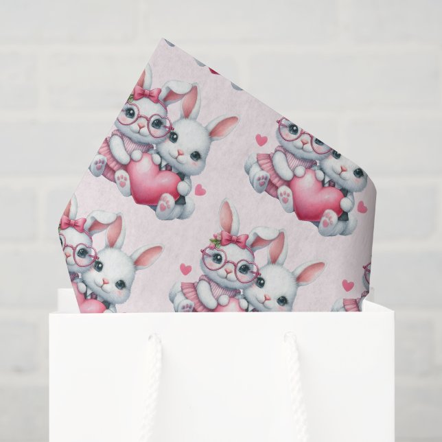 Cute Bunnies Sharing a Heart Pattern Seidenpapier (Geschenktüte)