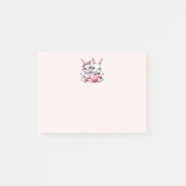 Cute Bunnies Sharing a Heart Post-it Klebezettel (Vorderseite)