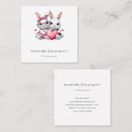 Cute Bunnies Sharing a Heart Quadratische Visitenkarte