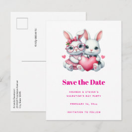 Cute Bunnies Sharing a Heart Valentine's Ankündigungspostkarte