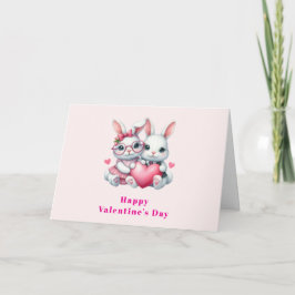 Cute Bunnies Sharing a Heart Valentine's Day Feiertagskarte