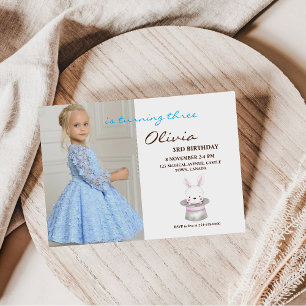 Cute Bunny 3e Invitation photo Fête d'anniversaire