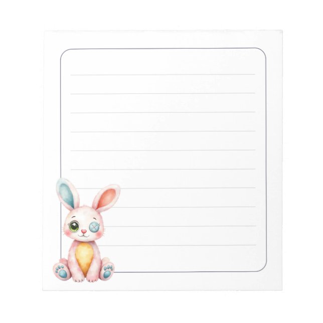 Cute Bunny 5.5 x 6 Rabbit Stationery Gift Lined Notizblock (Vorderseite)