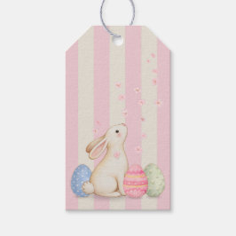 Cute Bunny and Eggs Pastel Stripe Easter Gift Tag Geschenkanhänger