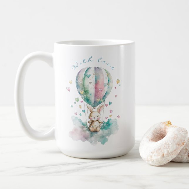 Cute bunny AVIATION, personalisiert Kaffeetasse (Mit Donut)