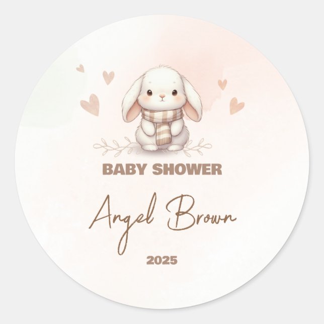 Cute Bunny Baby Shower Favor Sticker (Devant)