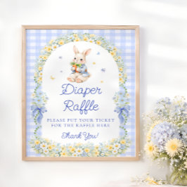 Cute Bunny Boy Baby Shower Diaper Raffle Poster