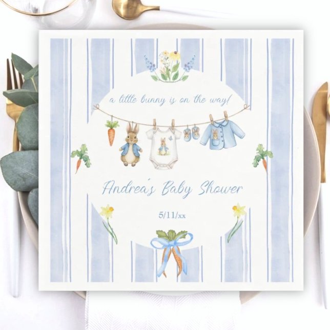 Cute Bunny Boy Clothesline Baby Shower Serviette (Von Creator hochgeladen)