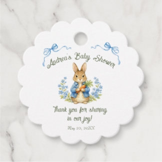 Cute Bunny Boy Floral Blue Bow Baby Shower  Geschenkanhänger