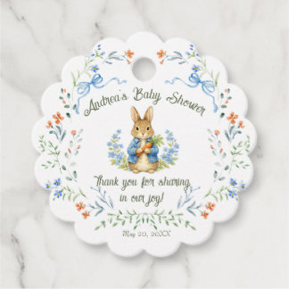 Cute Bunny Boy Floral Blue Bow Baby Shower  Geschenkanhänger