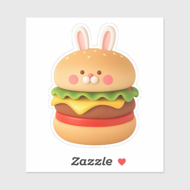 Cute Bunny Burger Character Custom Sticker (Blatt)