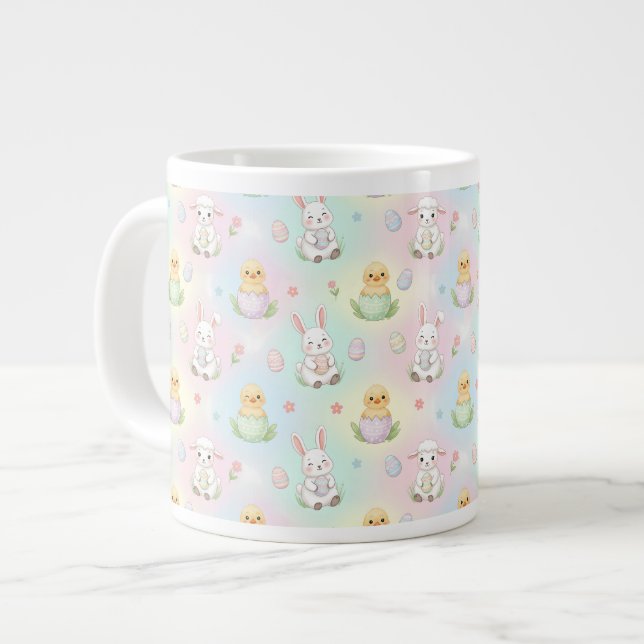 Cute Bunny Chick & Lamb Easter Pattern Jumbo-Tasse (Vorderseite Links)