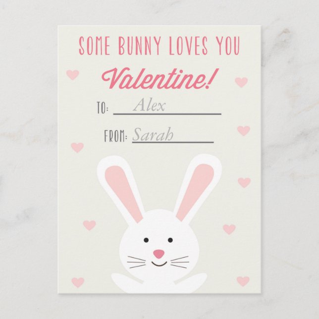 Cute Bunny Classroom Valentine Carte postale (Devant)