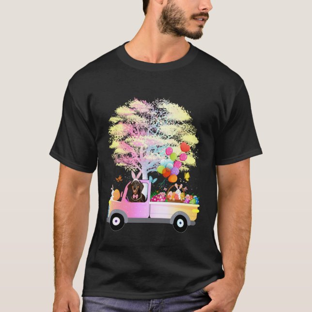 Cute Bunny Dachshund Dog & Eggs On Truck Wiener Ea T-Shirt (Vorderseite)