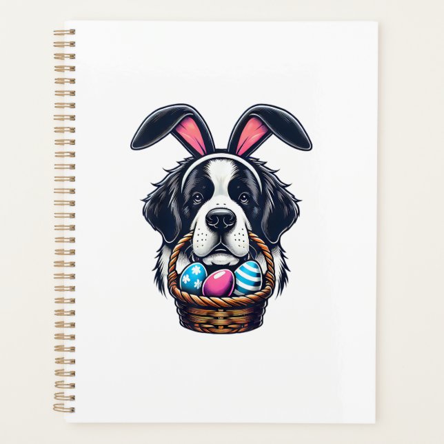 Cute Bunny Ear Saint Bernard Dog Easter Egg Owner  Planer (Vorderseite)