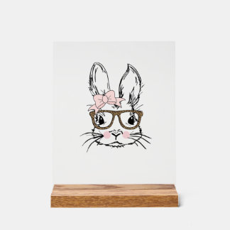 Cute Bunny Face Shirt Leopard Print Glasses EASTER