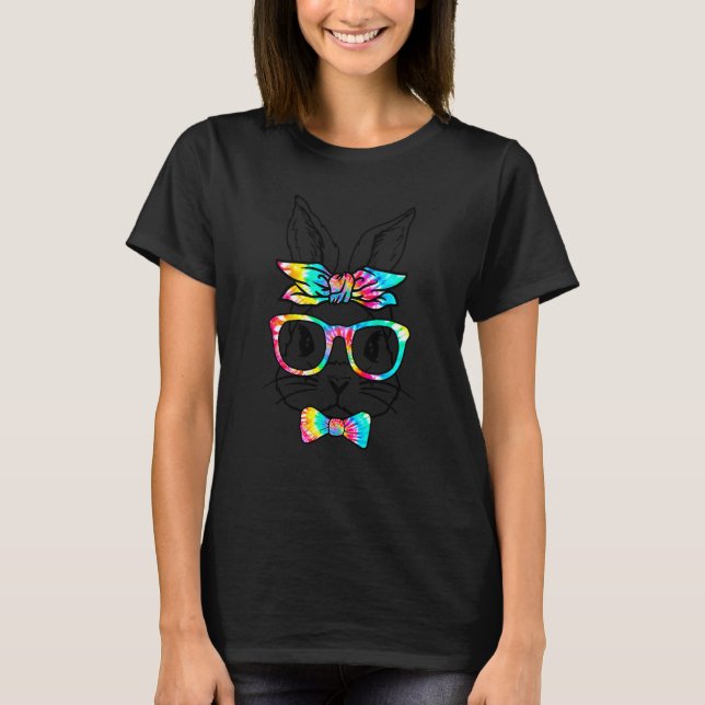 Cute Bunny Face Tie Dye Easter Day Glasses Headban T-Shirt (Vorderseite)