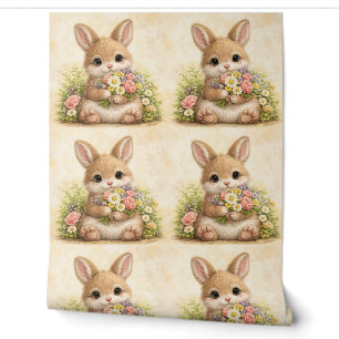 Cute Bunny Floral Pattern Wallpaper Tapete