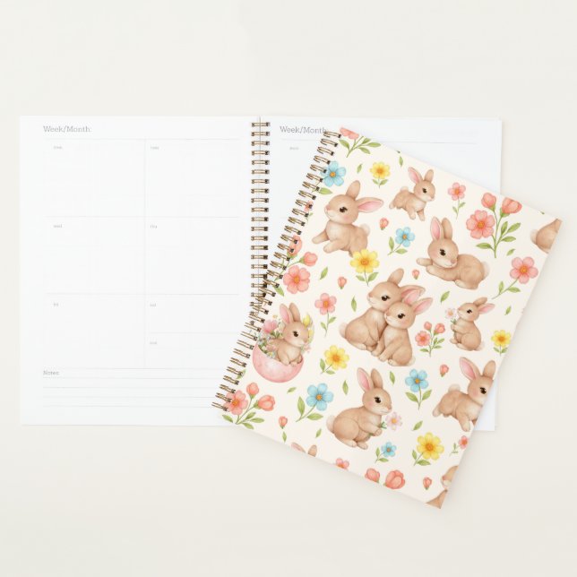 Cute Bunny Floral Spring Pattern Planer (Anzeige)