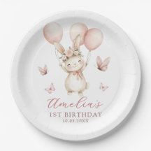 Cute Bunny Girl Birthday Party Paper Plates