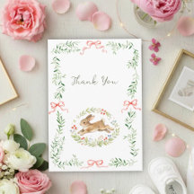 Cute Bunny Girl Floral Pink Bow Baby Shower 