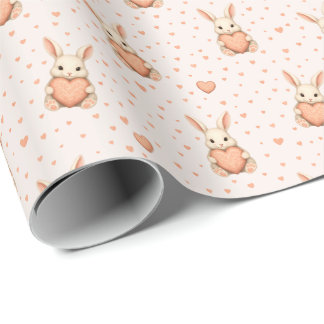 Cute Bunny Heart Pattern on Soft Blush Geschenkpapier